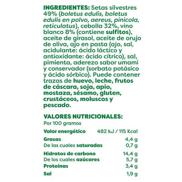 Sofrito de boletus, cebolla y vino blanco bandeja 2kg - Nuestras bases culinarias no solo destacan por su sabor, sino también por su homogeneidad y conveniencia. Cada lote es cuidadosamente preparado para asegurar una calidad uniforme en cada ración, permitiendo a los chefs ahorrar tiempo sin sacrificar el sabor ni la textura.